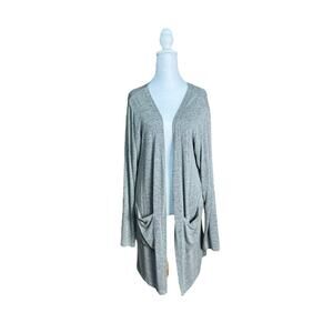 Zyia Active Heather Gray Open Front Cardigan Sz M Cozy Loungewear Drape Pockets